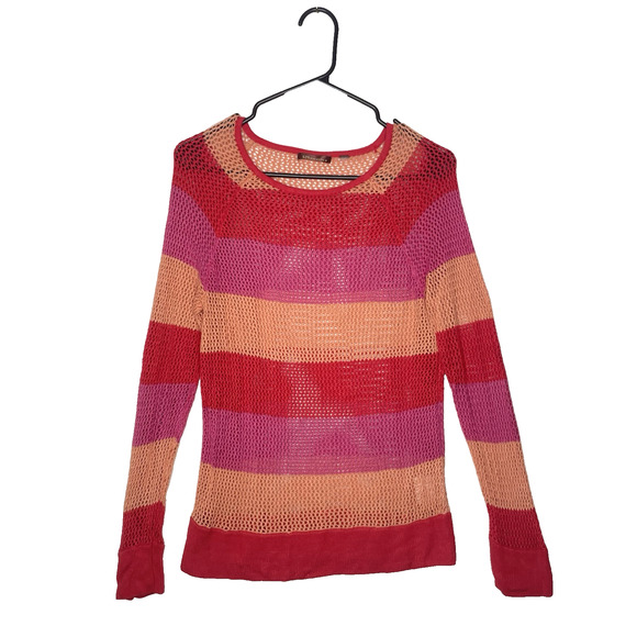 525 America Mesh Sweater M Open Knit Stripe Lightweight Retro Coastal - Picture 1 of 7